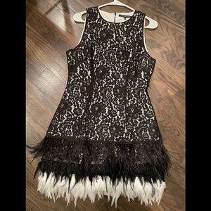 Black lace with feathers party dress